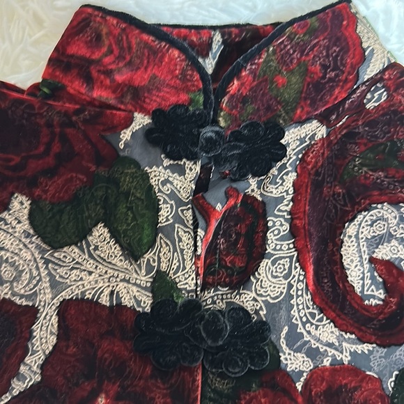 Vintage Aris A Burnout Top Asian Style-Mandarin Collar and Velvet Frog Fasteners - Picture 9 of 14
